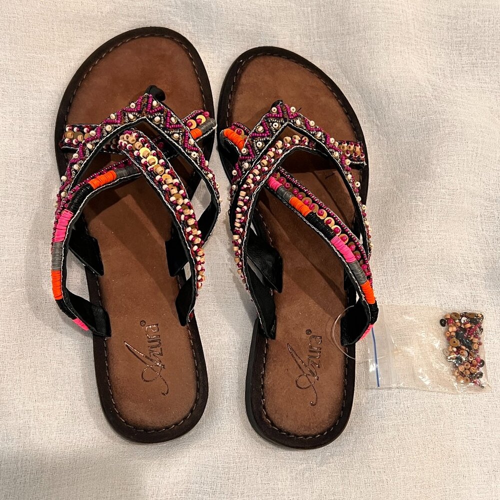 Azura Beaded Leather Sandals - Size 7.5